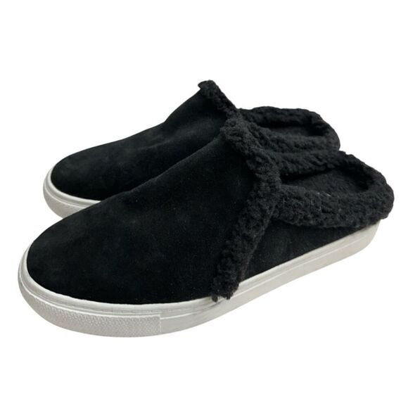 Caslon Mules Womens Size 9 Black Sherpa Leather Slip‎ On Winter Shoes - Picture 1 of 11